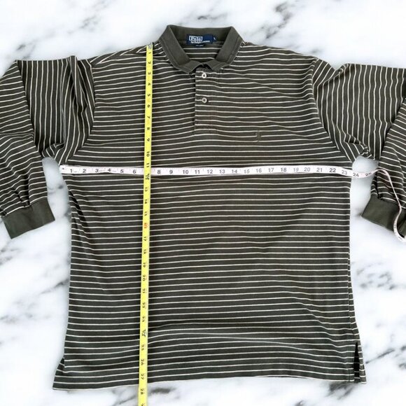 Ralph Lauren Men's Size Large Green Striped Polo Shirt Long Sleeves Cotton - Picture 3 of 9